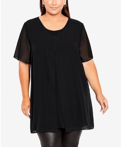 Plus Size Liv Overlay Mixed Media Scoop Neck Top Black $33.81 Tops