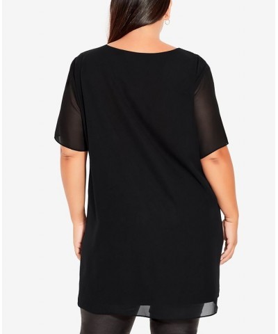 Plus Size Liv Overlay Mixed Media Scoop Neck Top Black $33.81 Tops