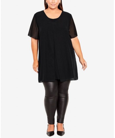 Plus Size Liv Overlay Mixed Media Scoop Neck Top Black $33.81 Tops