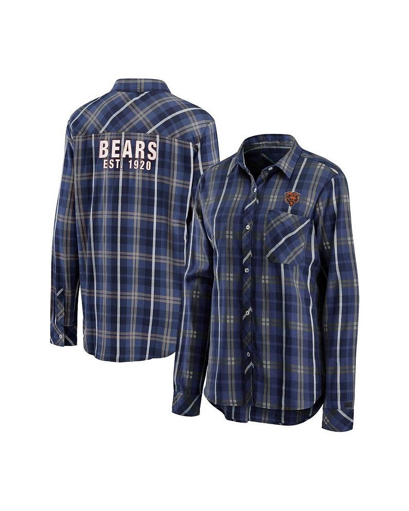 Women's Navy Chicago Bears Button-Up Plaid Long Sleeve Shirt Navy $36.80 Tops