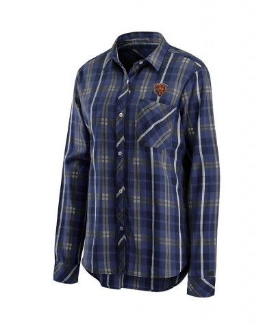 Women's Navy Chicago Bears Button-Up Plaid Long Sleeve Shirt Navy $36.80 Tops