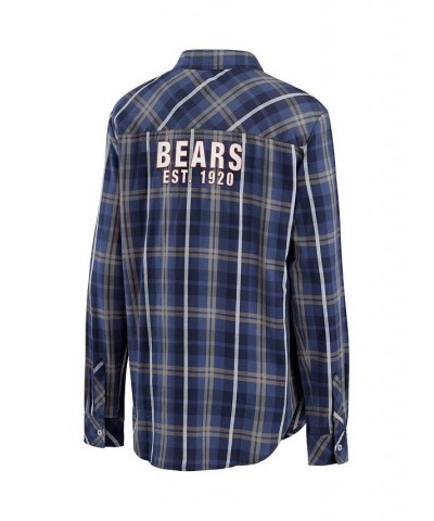 Women's Navy Chicago Bears Button-Up Plaid Long Sleeve Shirt Navy $36.80 Tops