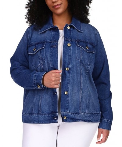 Plus Size Button-Down Denim Jacket Blue $49.20 Jackets