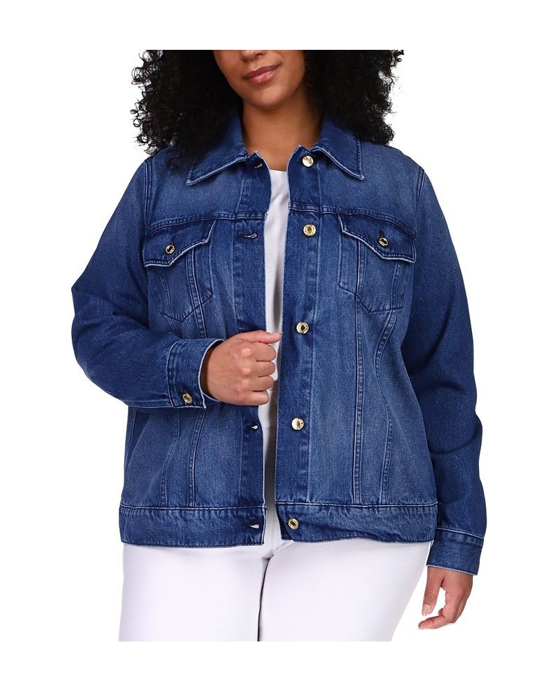 Plus Size Button-Down Denim Jacket Blue $49.20 Jackets