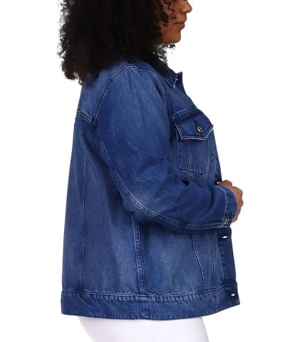 Plus Size Button-Down Denim Jacket Blue $49.20 Jackets