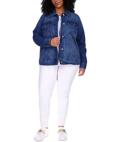 Plus Size Button-Down Denim Jacket Blue $49.20 Jackets