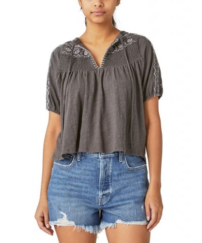 Women's Short-Sleeve Embroidered Top Black $46.54 Tops