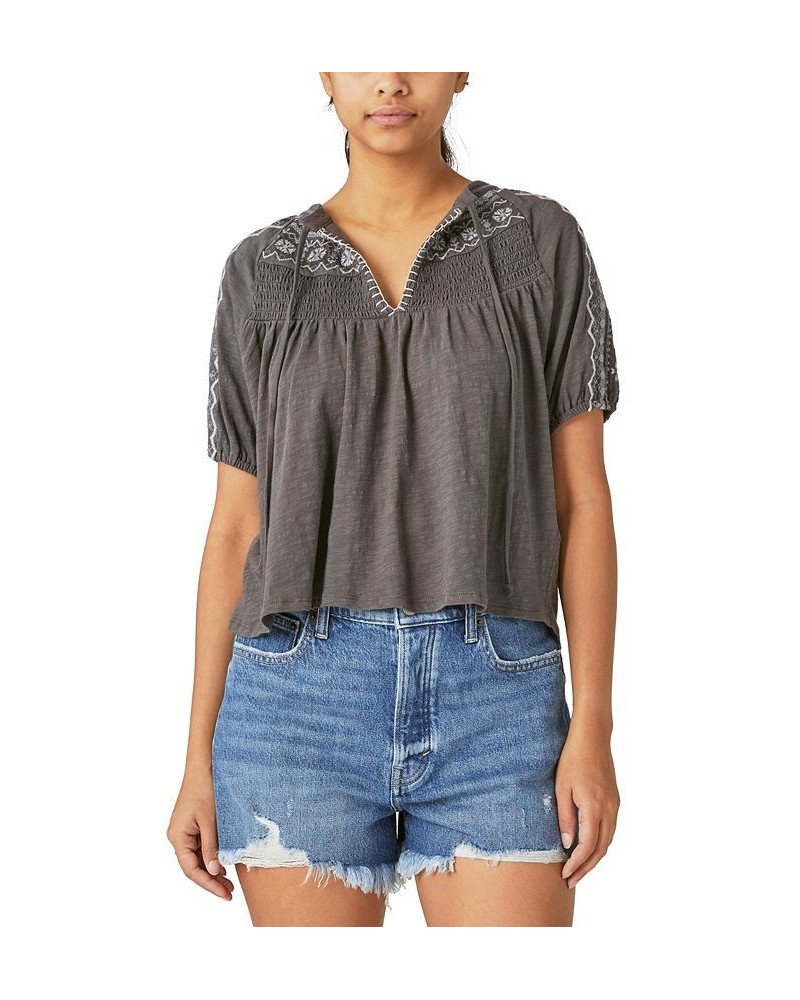 Women's Short-Sleeve Embroidered Top Black $46.54 Tops