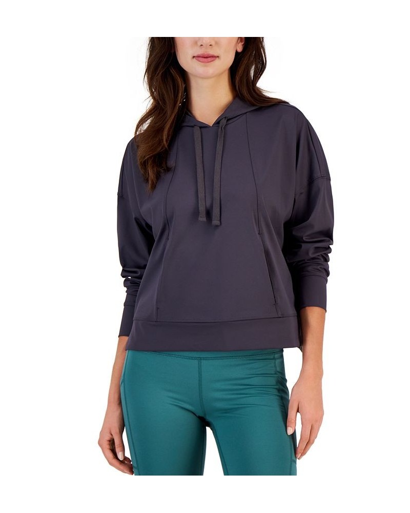 Women's Drop-Shoulder Pouch-Pocket Hoodie Gray $16.66 Sweatshirts