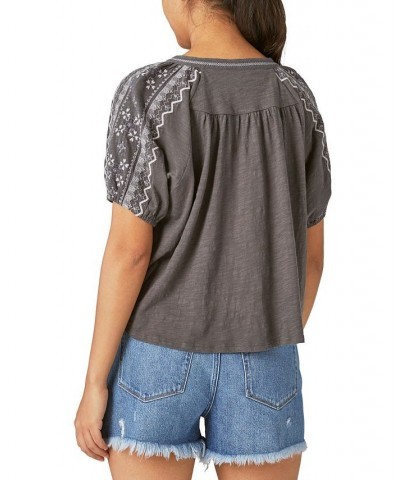 Women's Short-Sleeve Embroidered Top Black $46.54 Tops