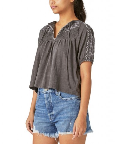 Women's Short-Sleeve Embroidered Top Black $46.54 Tops