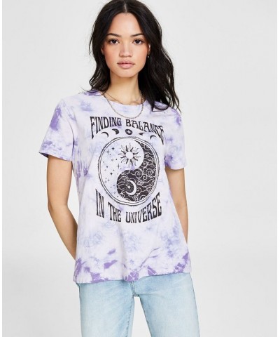 Juniors' Crew-Neck Yin-Yang-Graphic T-Shirt Lavender $11.20 Tops