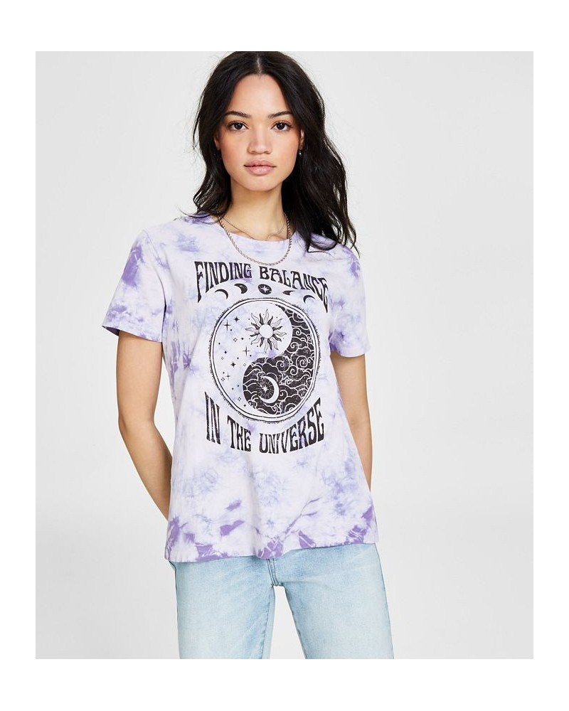 Juniors' Crew-Neck Yin-Yang-Graphic T-Shirt Lavender $11.20 Tops