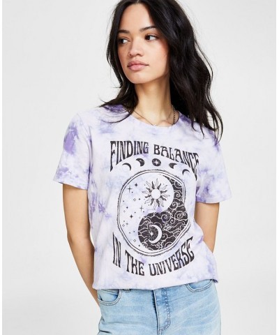 Juniors' Crew-Neck Yin-Yang-Graphic T-Shirt Lavender $11.20 Tops