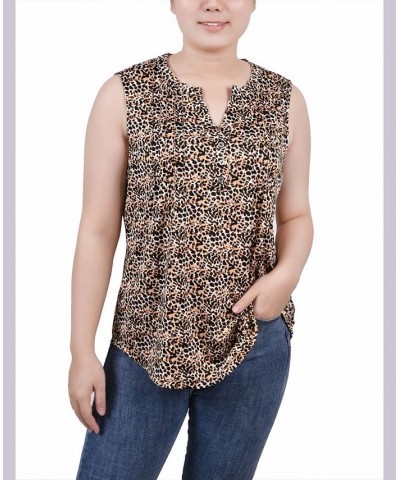 Petite Sleeveless Knit Y-neck Top Gold-Tone Black Animal $12.90 Tops