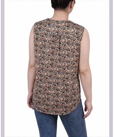 Petite Sleeveless Knit Y-neck Top Gold-Tone Black Animal $12.90 Tops