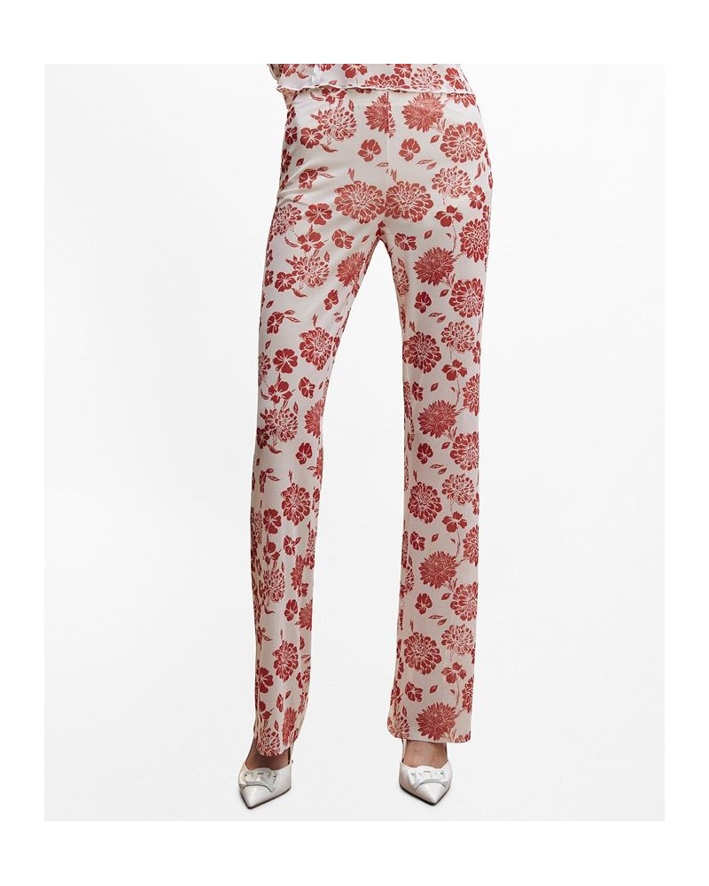 Women's Floral Print T-shirt Red $27.60 Pants