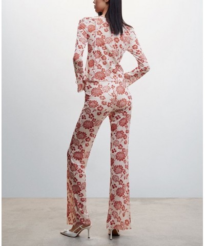 Women's Floral Print T-shirt Red $27.60 Pants