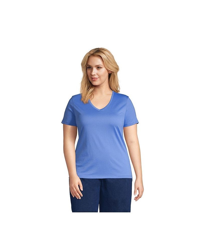 Women's Plus Size Relaxed Supima Cotton Short Sleeve V-Neck T-Shirt Chicory blue $26.97 Tops