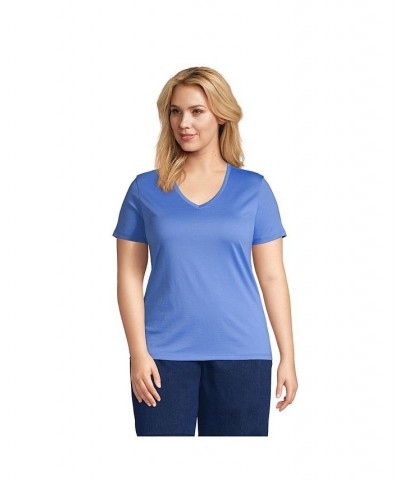 Women's Plus Size Relaxed Supima Cotton Short Sleeve V-Neck T-Shirt Chicory blue $26.97 Tops