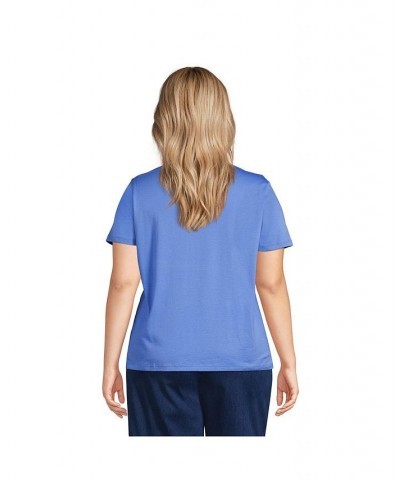 Women's Plus Size Relaxed Supima Cotton Short Sleeve V-Neck T-Shirt Chicory blue $26.97 Tops