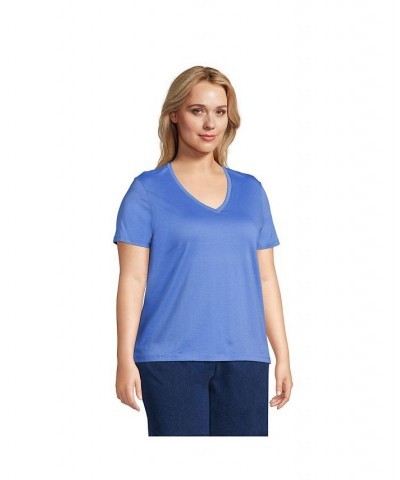 Women's Plus Size Relaxed Supima Cotton Short Sleeve V-Neck T-Shirt Chicory blue $26.97 Tops