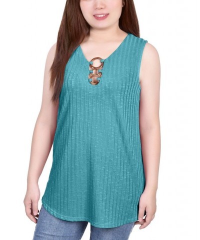 Petite Size Sleeveless Ribbed Top with Triple Rings Blue $13.80 Tops