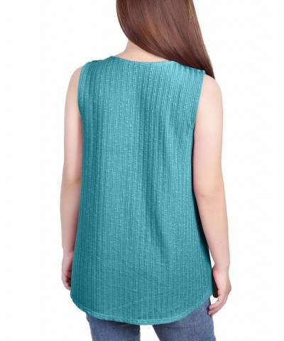 Petite Size Sleeveless Ribbed Top with Triple Rings Blue $13.80 Tops