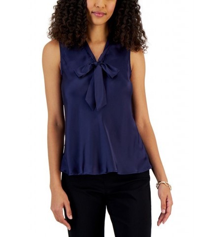 Women's Sleeveless Tie-Neck Top Regular and Petite Sizes Blue $18.16 Tops