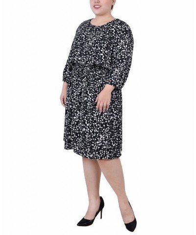 Plus Size 3/4 Sleeve Dobby Smocked Waist Dress Ivory Floral $18.44 Dresses