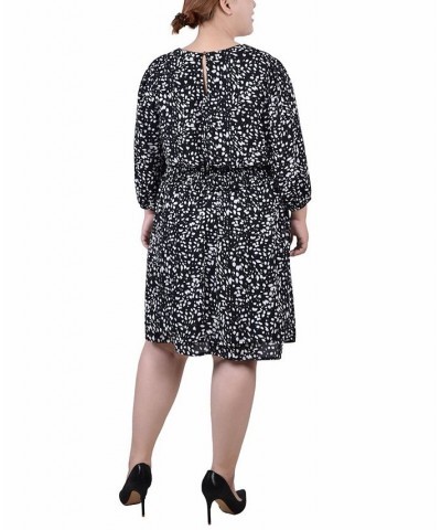 Plus Size 3/4 Sleeve Dobby Smocked Waist Dress Ivory Floral $18.44 Dresses