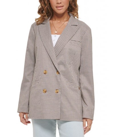 Women's Double-Breasted Printed Blazer Brown $47.00 Jackets