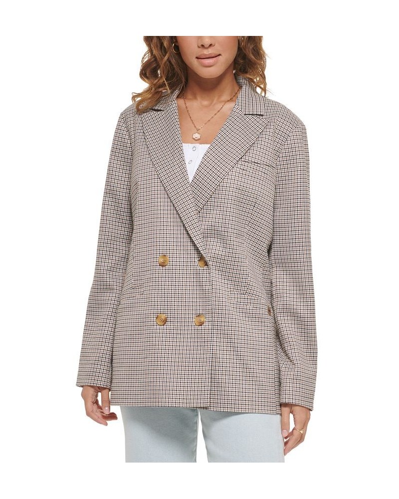 Women's Double-Breasted Printed Blazer Brown $47.00 Jackets