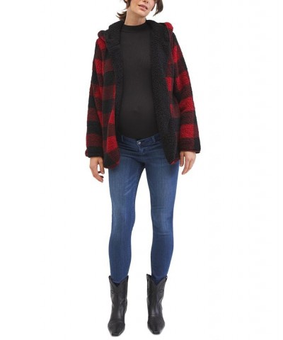 Hooded Plaid Fleece Maternity Jacket Plaid $43.61 Jackets