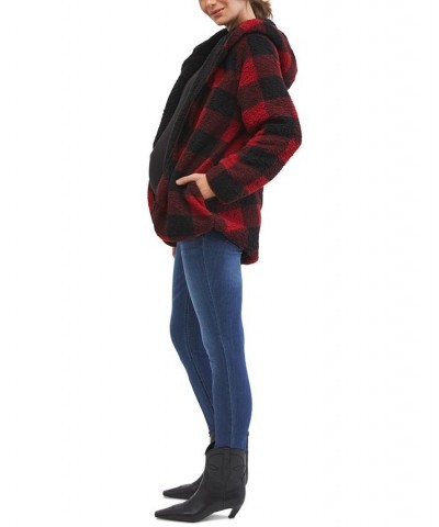 Hooded Plaid Fleece Maternity Jacket Plaid $43.61 Jackets