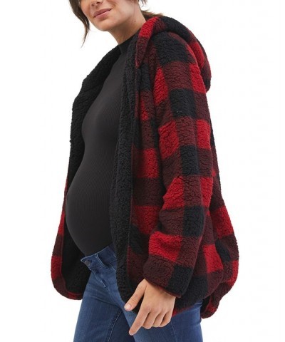 Hooded Plaid Fleece Maternity Jacket Plaid $43.61 Jackets