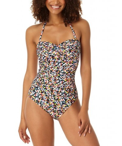 Women's Printed Twist-Front Ruched One-Piece Swimsuit Mosaic Multi $36.58 Swimsuits