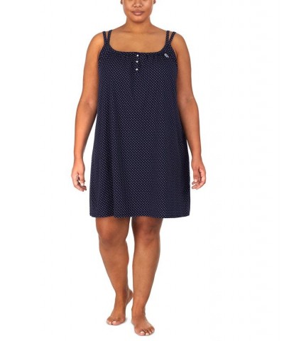 Plus Size Cotton Knit Double-Strap Nightgown Navy dot $35.20 Sleepwear