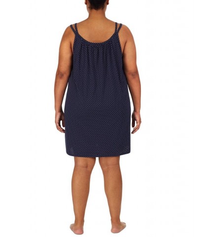 Plus Size Cotton Knit Double-Strap Nightgown Navy dot $35.20 Sleepwear