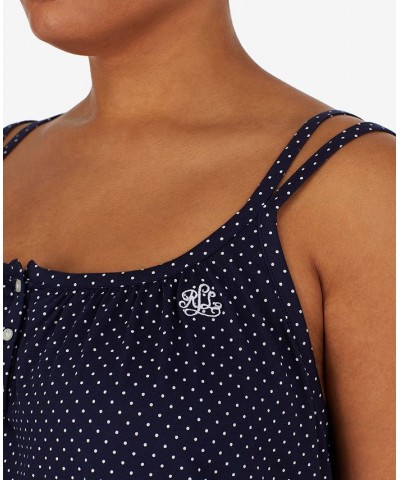 Plus Size Cotton Knit Double-Strap Nightgown Navy dot $35.20 Sleepwear