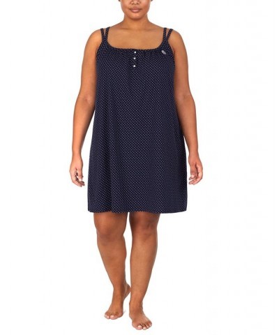 Plus Size Cotton Knit Double-Strap Nightgown Navy dot $35.20 Sleepwear