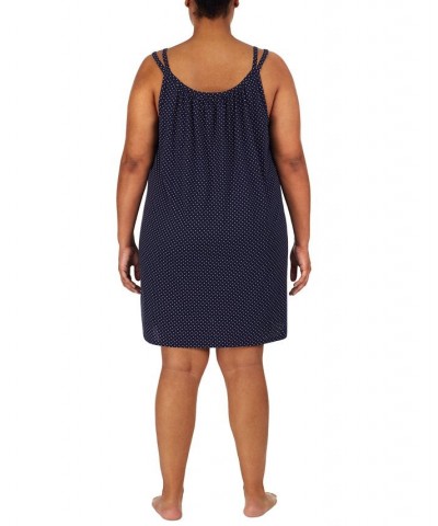 Plus Size Cotton Knit Double-Strap Nightgown Navy dot $35.20 Sleepwear