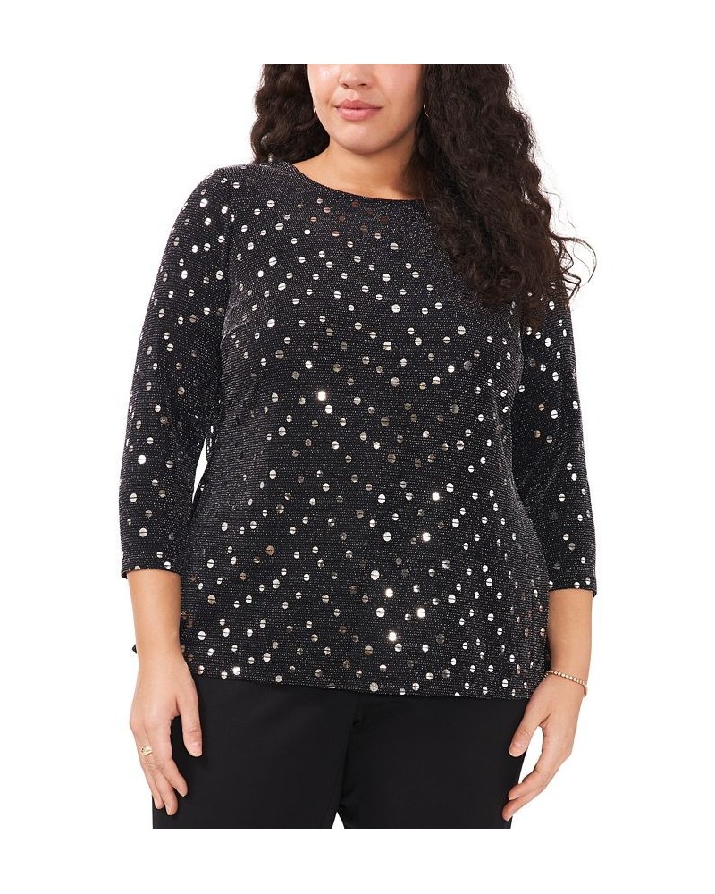 Plus Size Embellished Envelope-Back Top Black Silver $43.61 Tops