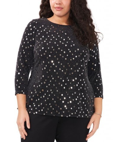 Plus Size Embellished Envelope-Back Top Black Silver $43.61 Tops