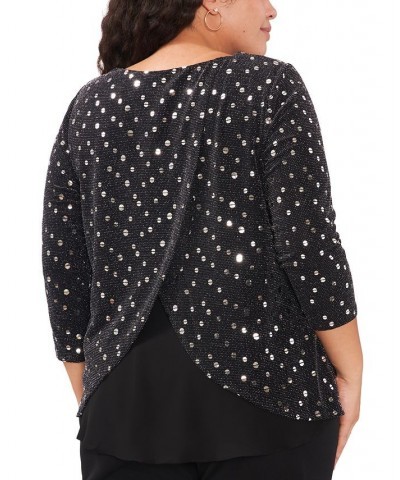 Plus Size Embellished Envelope-Back Top Black Silver $43.61 Tops