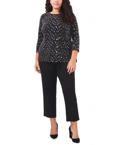 Plus Size Embellished Envelope-Back Top Black Silver $43.61 Tops