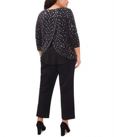 Plus Size Embellished Envelope-Back Top Black Silver $43.61 Tops