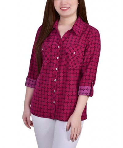 Women's 3/4 Roll Tab Shirt with Pockets Beet Red, Black Line Box $16.32 Tops