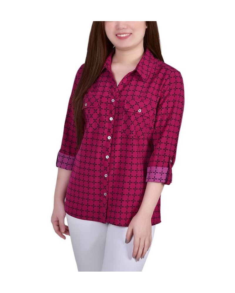 Women's 3/4 Roll Tab Shirt with Pockets Beet Red, Black Line Box $16.32 Tops