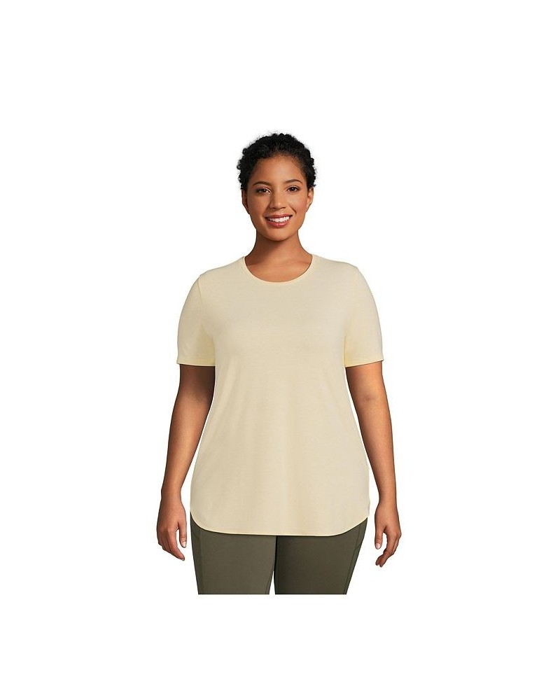 Women's Plus Size Moisture Wicking UPF Sun Short Sleeve Curved Hem Tunic Top White $21.18 Tops